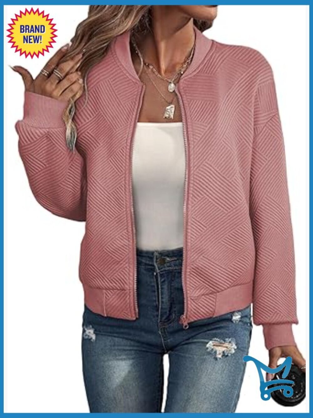 Womens Bomber Jacket Lightweight Zip Up Casual Coat with Pockets